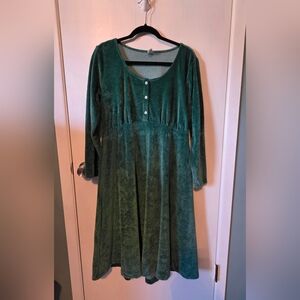 Kate Quinn Forest Green Cotton Velour Long Sleeve Dress M